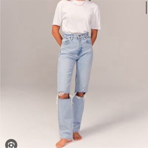 Abercrombie & Fitch High Rise 90s Straight Light Wash Ripped Jeans